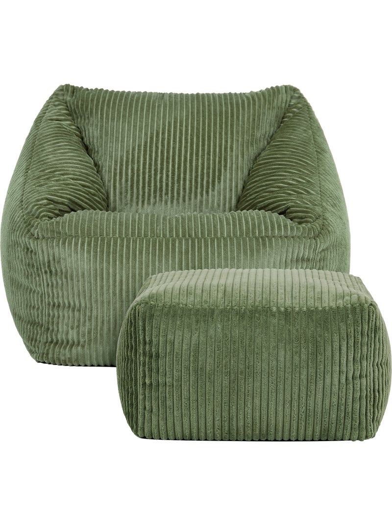 Pouf poltrona per bambini con poggiapiedi quadrato coordinato in velluto a coste - icon Verde salvia - Kiabi