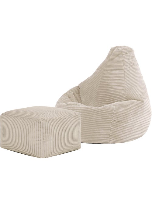 Pouf poltrona per bambini con schienale alto e poggiapiedi coordinato in velluto a coste - icon - Kiabi