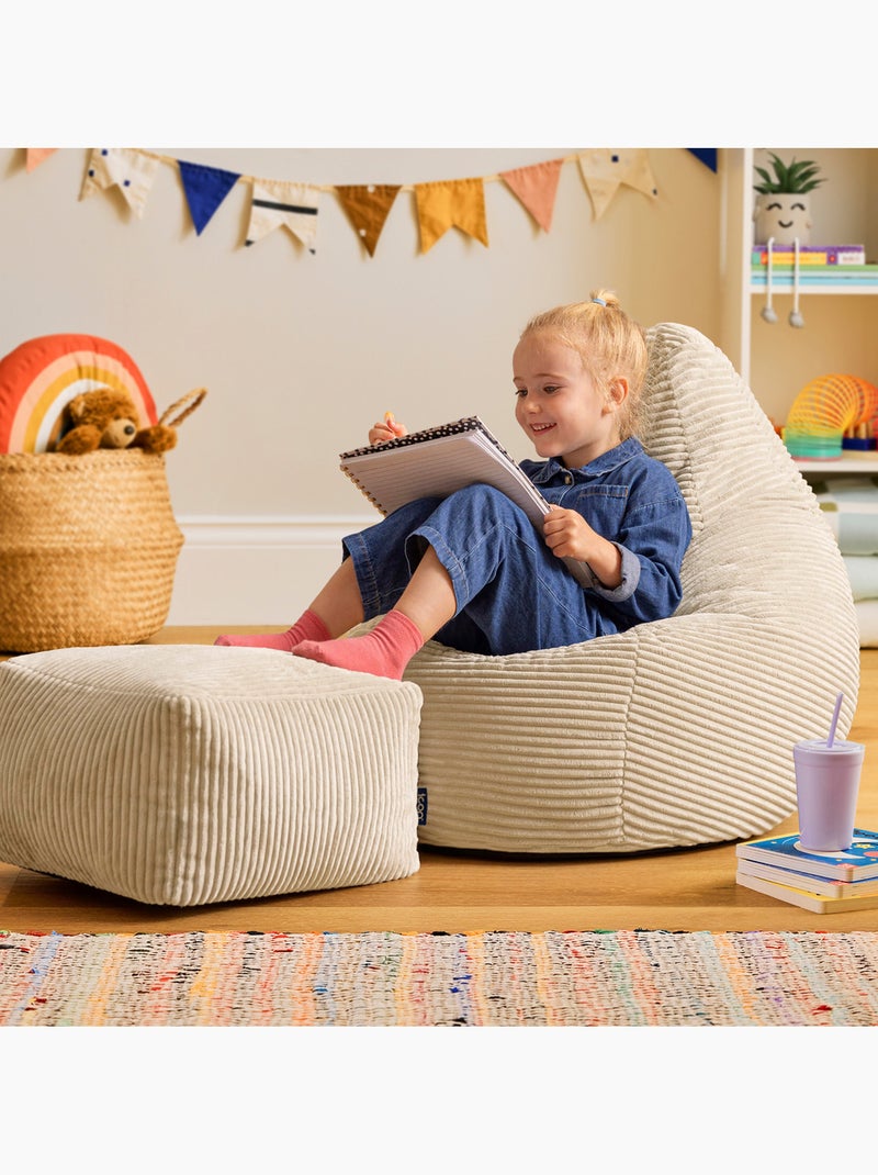 Pouf poltrona per bambini con schienale alto e poggiapiedi coordinato in velluto a coste - icon Beige - Kiabi