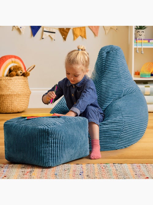 Pouf poltrona per bambini con schienale alto e poggiapiedi coordinato in velluto a coste - icon - Kiabi