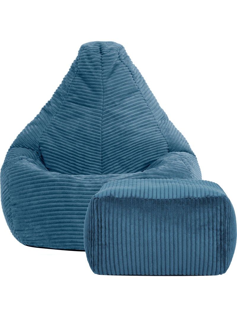 Pouf poltrona per bambini con schienale alto e poggiapiedi coordinato in velluto a coste - icon Blu jeans - Kiabi