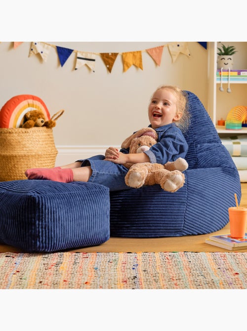 Pouf poltrona per bambini con schienale alto e poggiapiedi coordinato in velluto a coste - icon - Kiabi