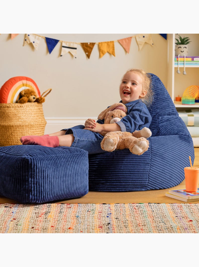 Pouf poltrona per bambini con schienale alto e poggiapiedi coordinato in velluto a coste - icon Blu marino - Kiabi