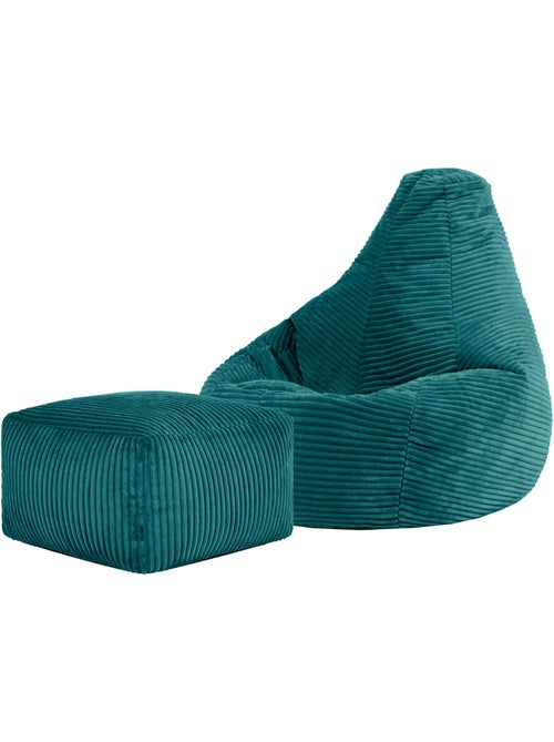 Pouf poltrona per bambini con schienale alto e poggiapiedi coordinato in velluto a coste - icon - Kiabi