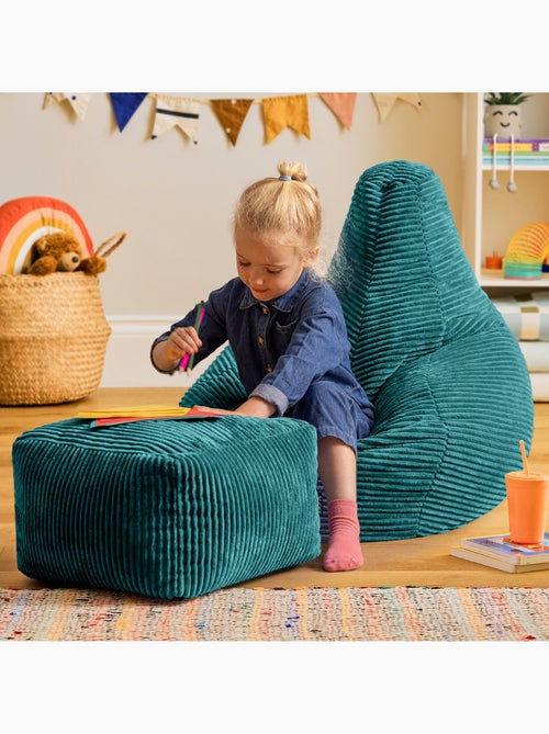 Pouf poltrona per bambini con schienale alto e poggiapiedi coordinato in velluto a coste - icon - Kiabi