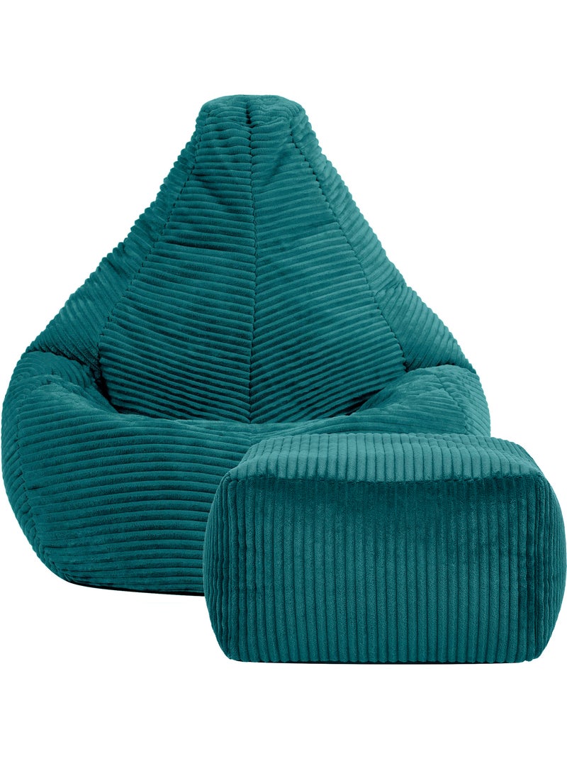 Pouf poltrona per bambini con schienale alto e poggiapiedi coordinato in velluto a coste - icon Blu pavone - Kiabi