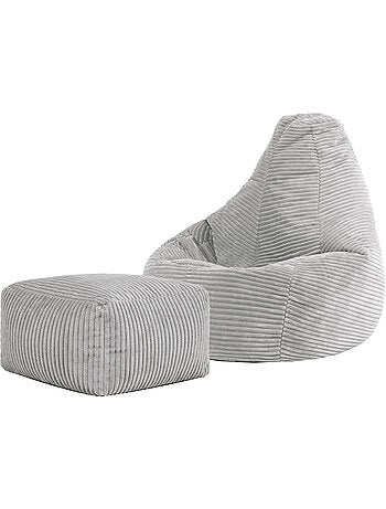 Pouf poltrona per bambini con schienale alto e poggiapiedi coordinato in velluto a coste - icon
