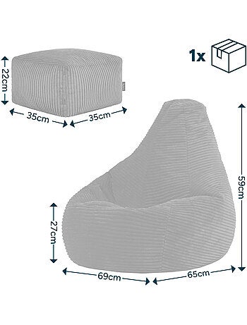Pouf poltrona per bambini con schienale alto e poggiapiedi coordinato in velluto a coste - icon