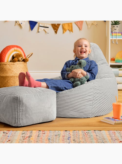 Pouf poltrona per bambini con schienale alto e poggiapiedi coordinato in velluto a coste - icon - Kiabi