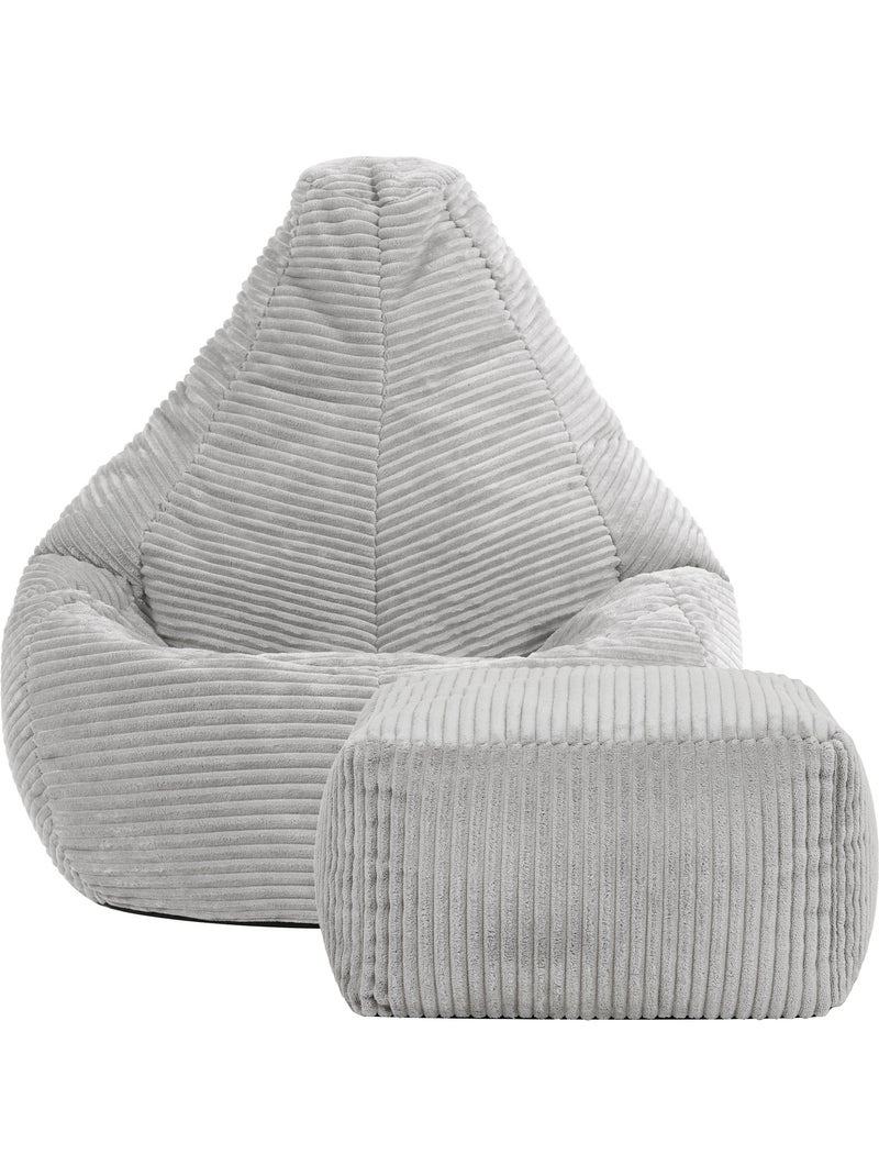 Pouf poltrona per bambini con schienale alto e poggiapiedi coordinato in velluto a coste - icon Grigio chiaro - Kiabi