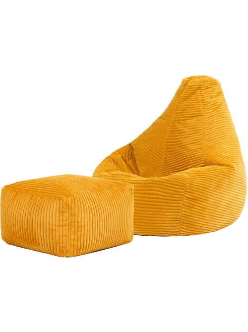 Pouf poltrona per bambini con schienale alto e poggiapiedi coordinato in velluto a coste - icon - Kiabi