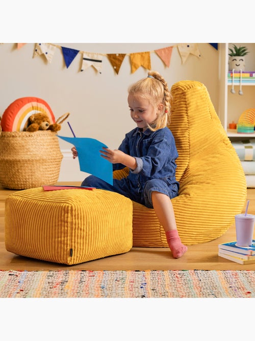 Pouf poltrona per bambini con schienale alto e poggiapiedi coordinato in velluto a coste - icon - Kiabi