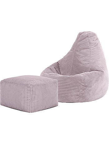 Pouf poltrona per bambini con schienale alto e poggiapiedi coordinato in velluto a coste - icon