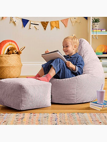 Pouf poltrona per bambini con schienale alto e poggiapiedi coordinato in velluto a coste - icon
