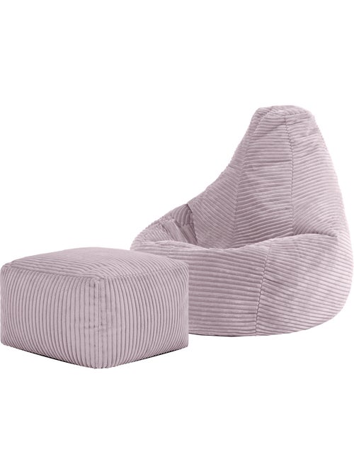 Pouf poltrona per bambini con schienale alto e poggiapiedi coordinato in velluto a coste - icon - Kiabi