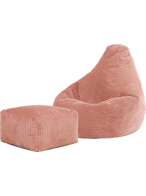 Pouf poltrona per bambini con schienale alto e poggiapiedi coordinato in velluto a coste - icon - Kiabi