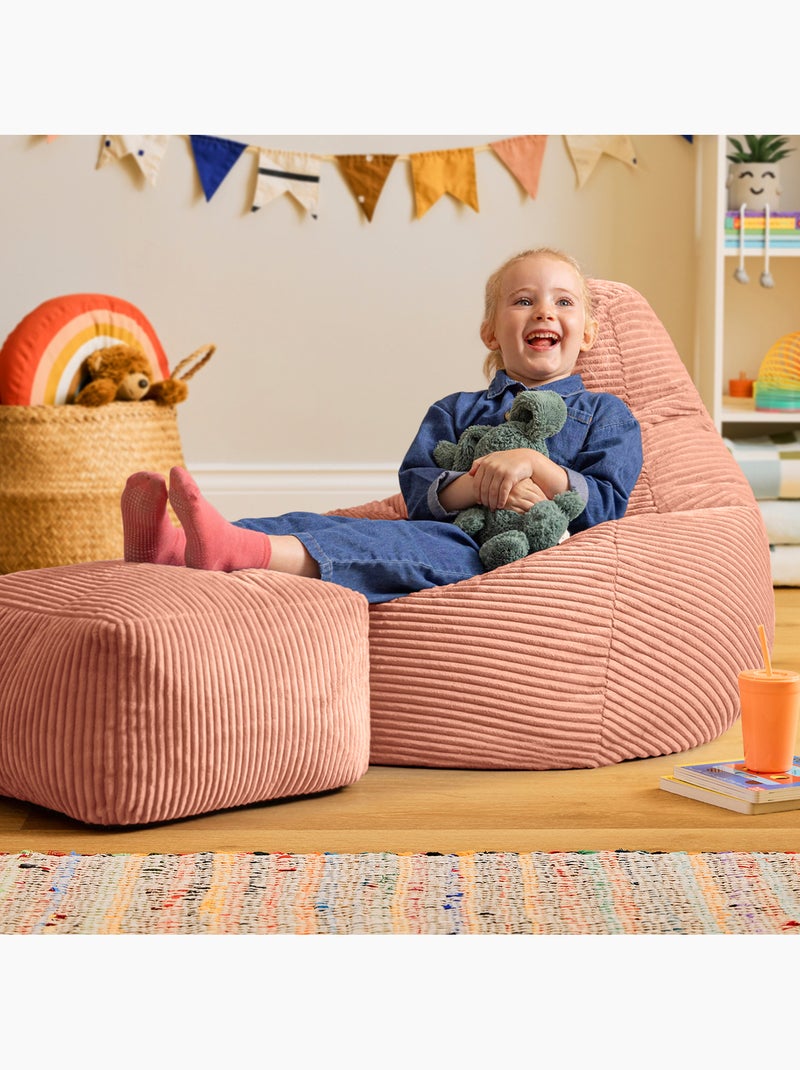 Pouf poltrona per bambini con schienale alto e poggiapiedi coordinato in velluto a coste - icon Rosa chiaro - Kiabi