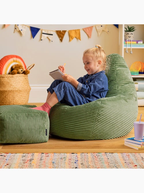 Pouf poltrona per bambini con schienale alto e poggiapiedi coordinato in velluto a coste - icon - Kiabi