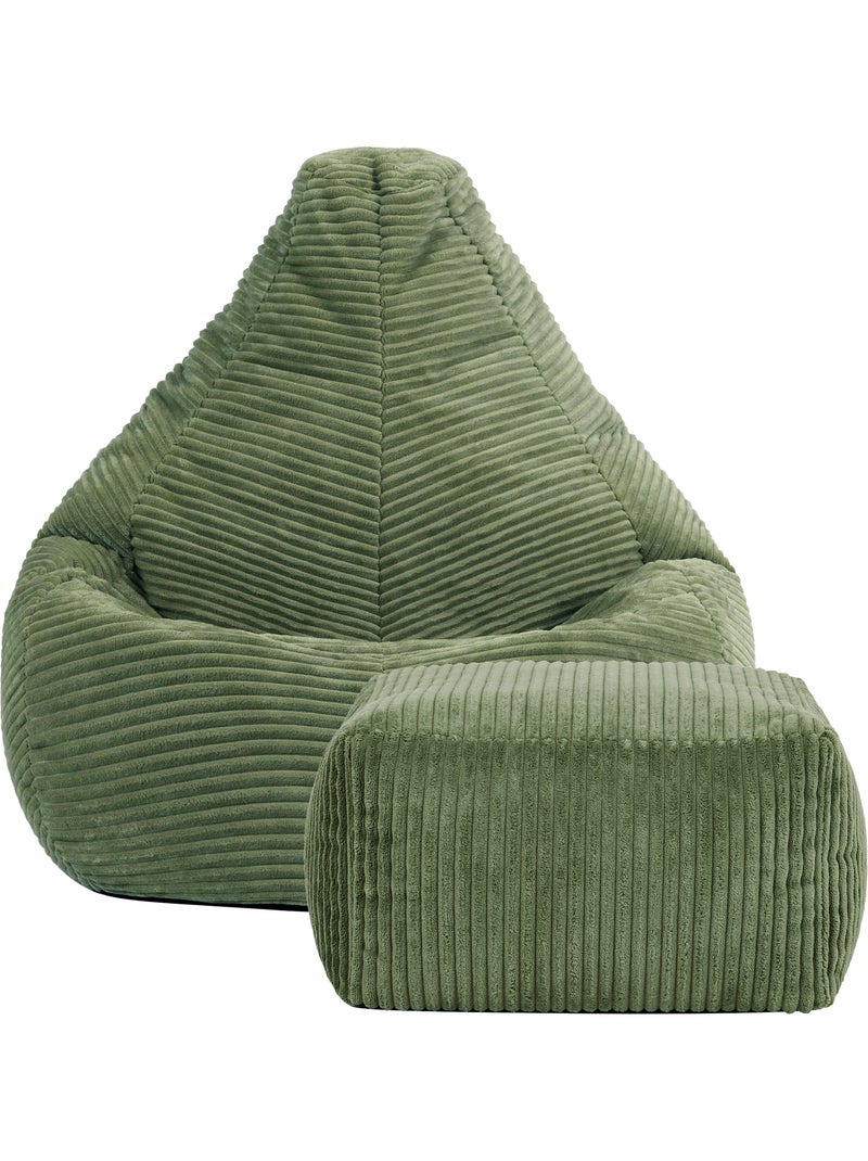 Pouf poltrona per bambini con schienale alto e poggiapiedi coordinato in velluto a coste - icon Verde salvia - Kiabi