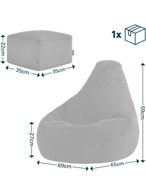 Pouf poltrona per bambini con schienale alto e poggiapiedi coordinato in velluto a coste - icon - Kiabi