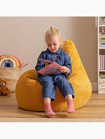 Pouf poltrona per bambini con schienale alto in velluto a coste - icon