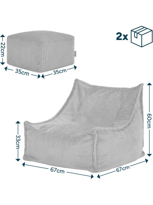 Pouf poltrona per bambini grandi con poggiapiedi quadrato coordinato in velluto a coste - icon - Kiabi