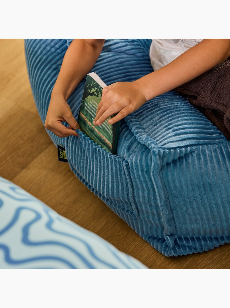 Pouf poltrona per bambini grandi con poggiapiedi quadrato coordinato in velluto a coste - icon Blu jeans - Kiabi