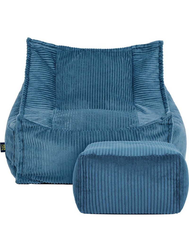 Pouf poltrona per bambini grandi con poggiapiedi quadrato coordinato in velluto a coste - icon Blu jeans - Kiabi