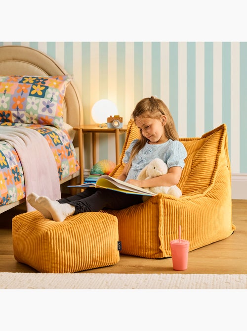 Pouf poltrona per bambini grandi con poggiapiedi quadrato coordinato in velluto a coste - icon - Kiabi