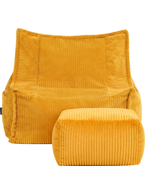 Pouf poltrona per bambini grandi con poggiapiedi quadrato coordinato in velluto a coste - icon - Kiabi