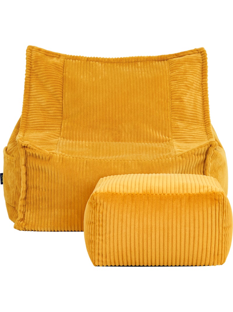 Pouf poltrona per bambini grandi con poggiapiedi quadrato coordinato in velluto a coste - icon Lino - Kiabi
