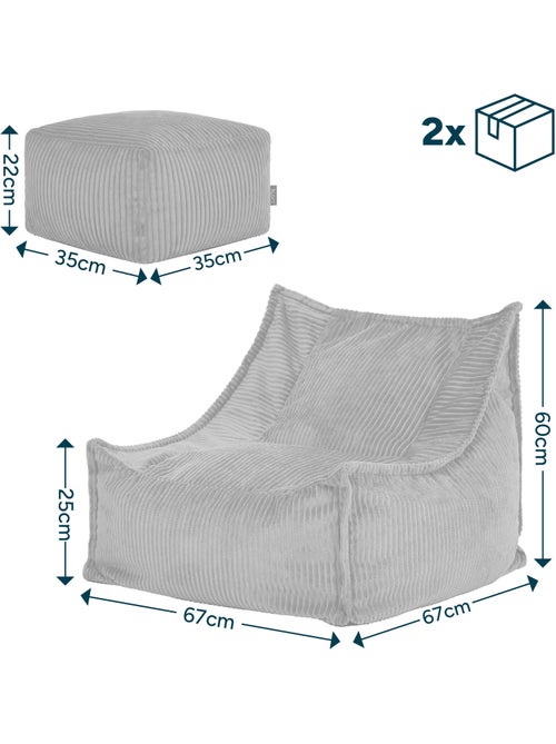 Pouf poltrona per bambini grandi con poggiapiedi quadrato coordinato in velluto a coste - icon - Kiabi