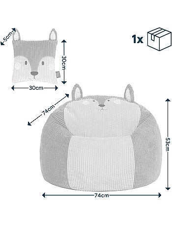 Pouf rotondo animale per bambini in velluto a coste con cuscino coordinato - icon