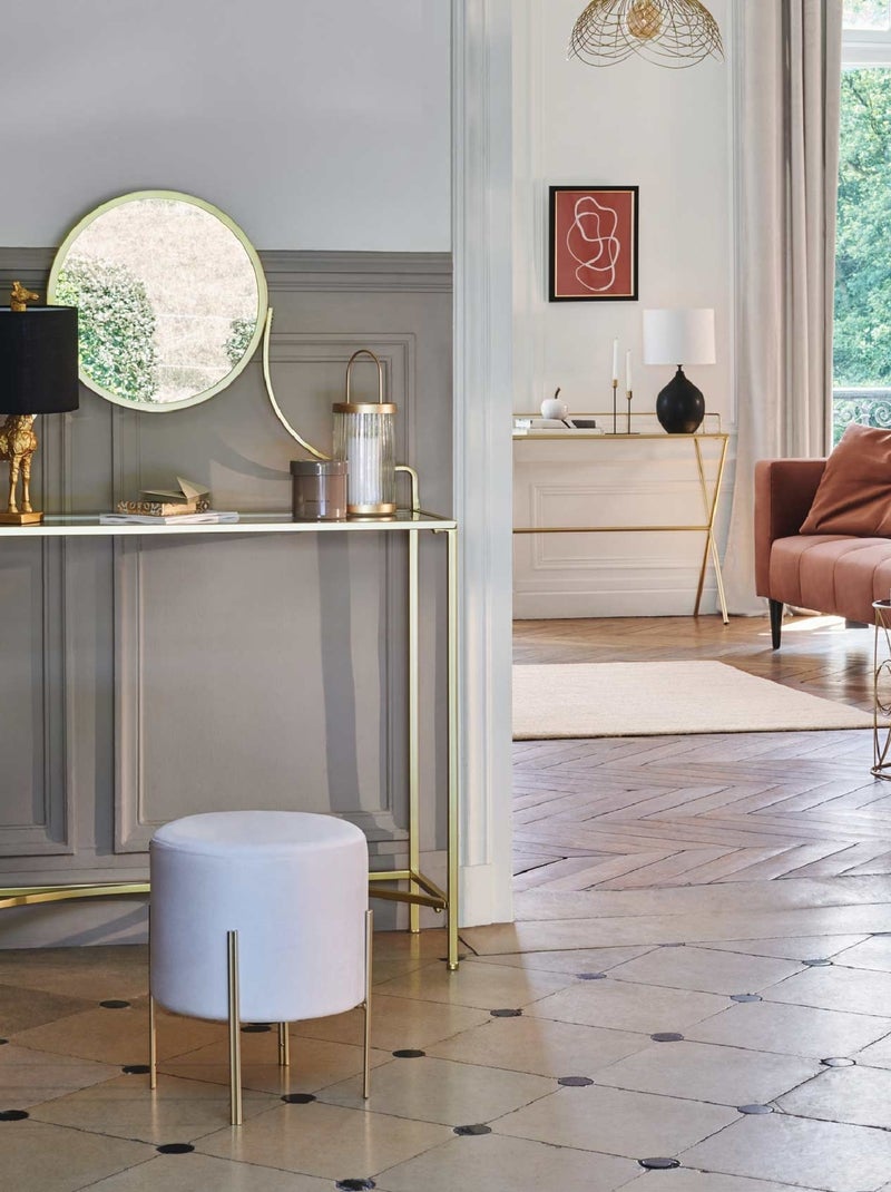 Pouf rotondo in metallo e velluto Beige mélange - Kiabi