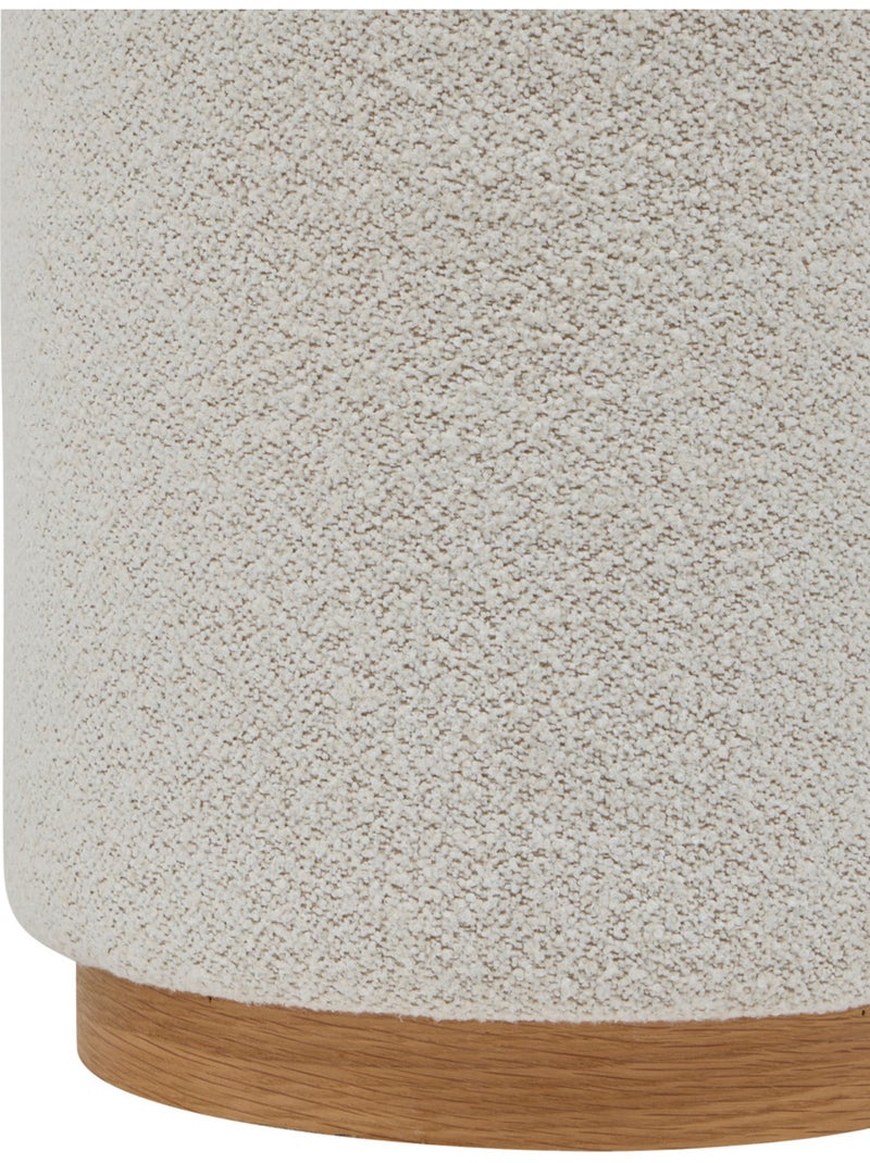 Pouf rotondo in tessuto bouclette con base in legno Bianco - Kiabi