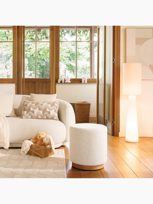 Pouf rotondo in tessuto bouclette con base in legno - Kiabi