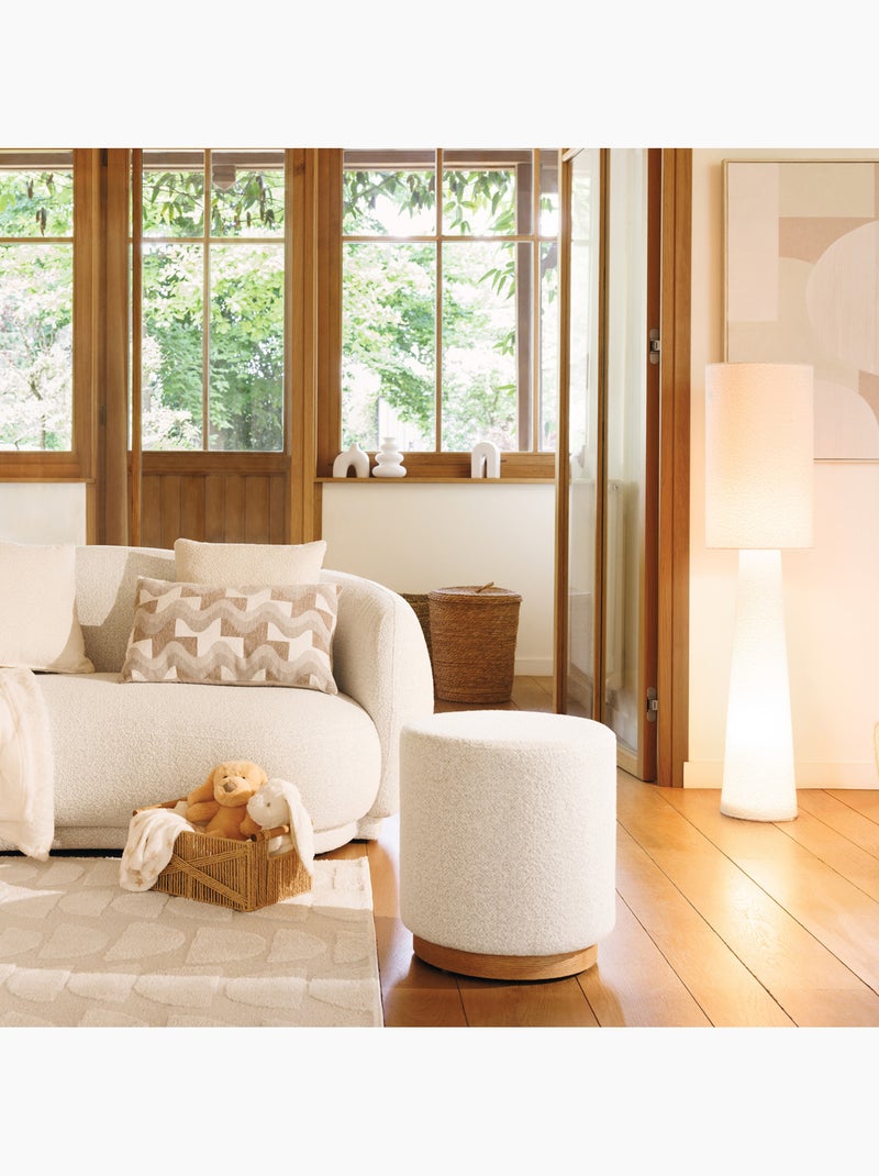 Pouf rotondo in tessuto bouclette con base in legno Bianco - Kiabi