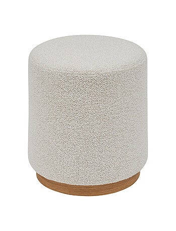Pouf rotondo in tessuto bouclette con base in legno