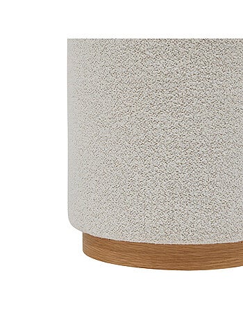 Pouf rotondo in tessuto bouclette con base in legno
