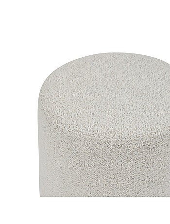 Pouf rotondo in tessuto bouclette con base in legno