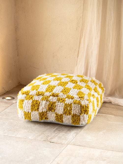 Pouff a scacchiera in lana con imbottitura - Kiabi