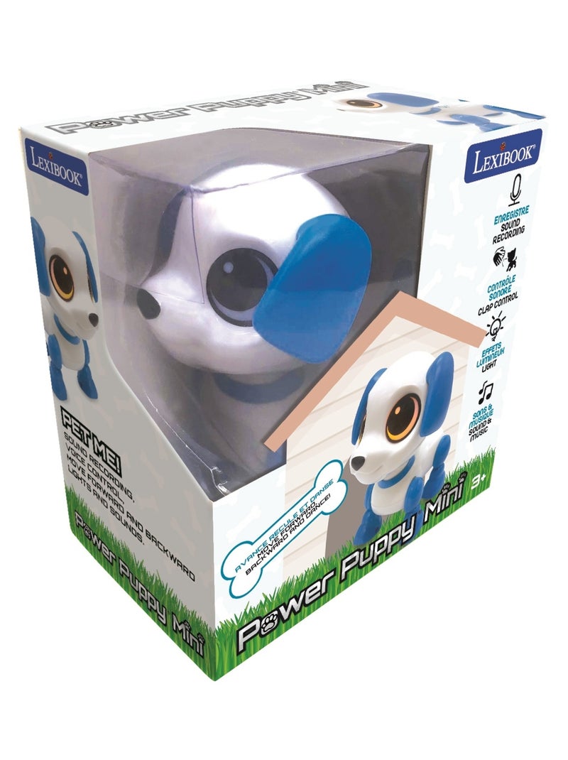 Power Puppy Mini Cane robot con effetti luminosi e sonori, comando battimani, ripetizione vocale Blu - Kiabi