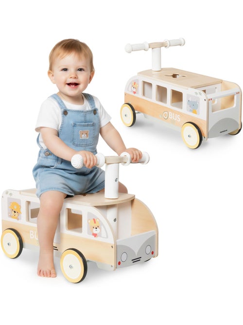 Primi passi cavalcabile in legno bus mamabrum - Kiabi