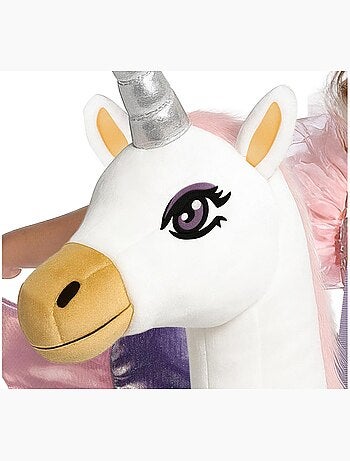 Principessa in costume a cavallo di un unicorno