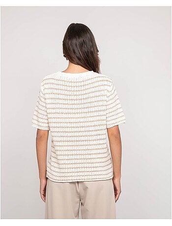 Pull a maniche corte con righe lurex KIZAIA