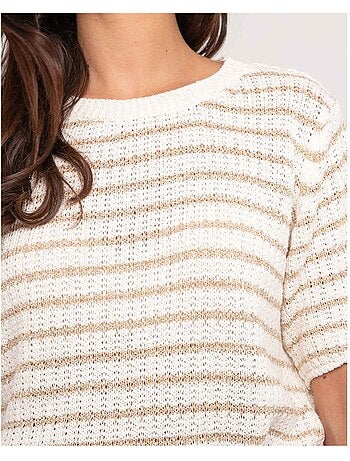 Pull a maniche corte con righe lurex KIZAIA
