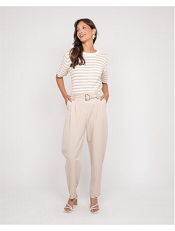 Pull a maniche corte con righe lurex KIZAIA