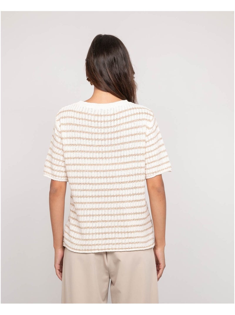 Pull a maniche corte con righe lurex KIZAIA Ecru - Kiabi