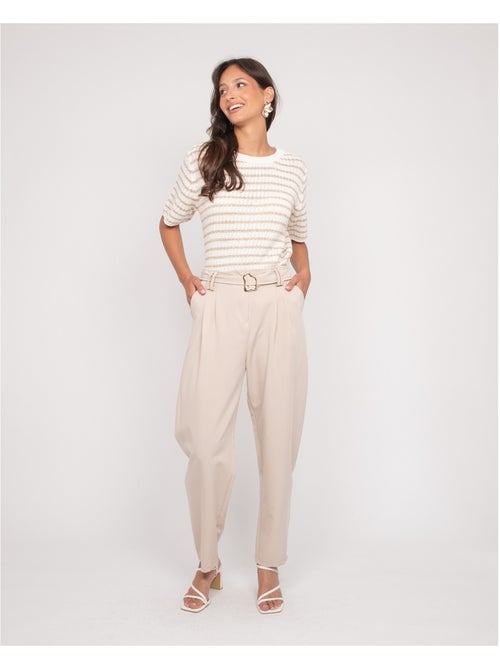 Pull a maniche corte con righe lurex KIZAIA - Kiabi