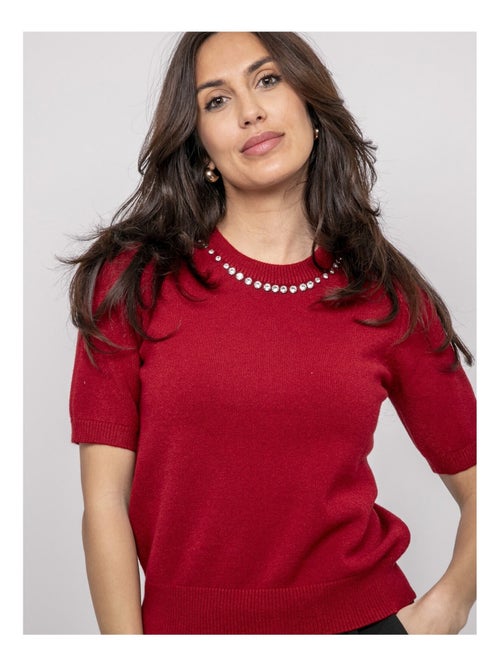 Pull a maniche corte con strass al collo KACOOPER - Kiabi Pull a maniche corte con strass al collo KACOOPER - Kiabi
